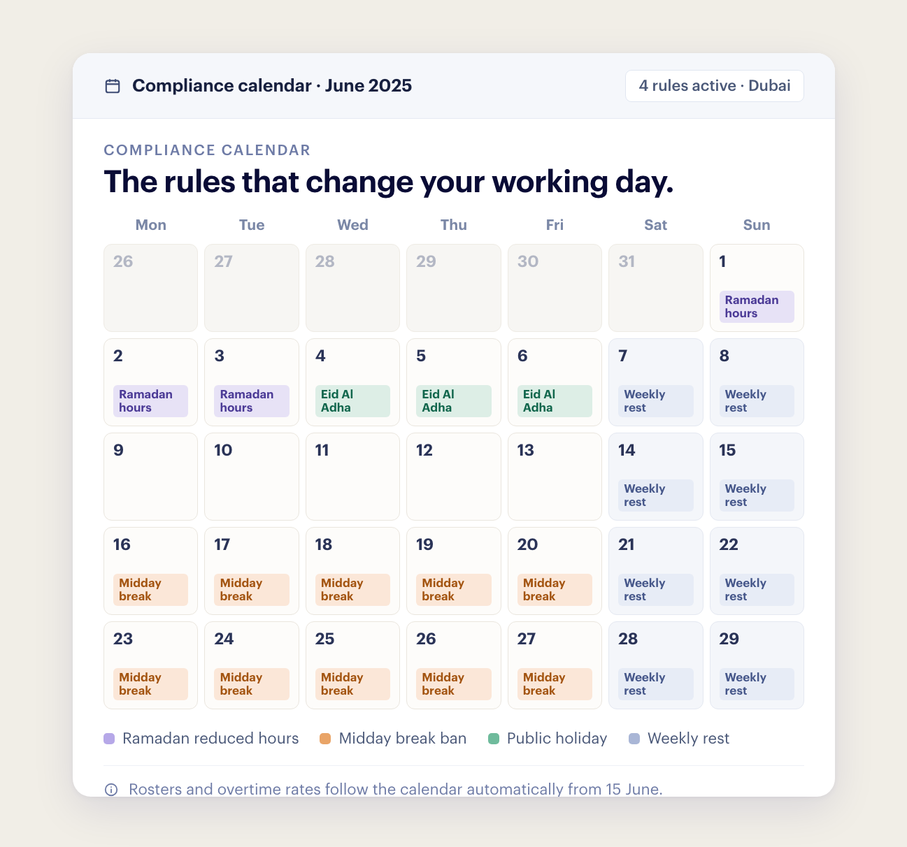 Compliance calendar