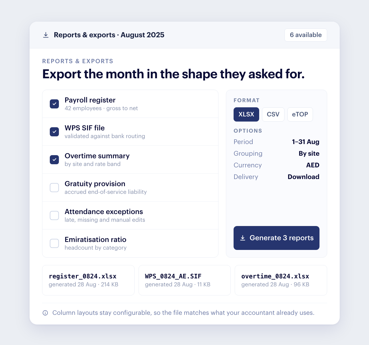 Reports & exports