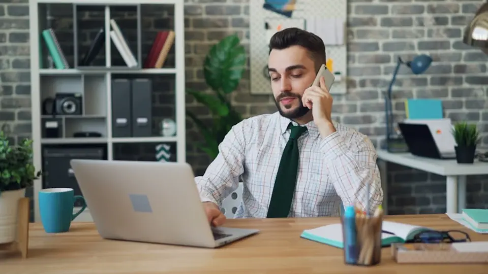 Manager starting his morning at the office